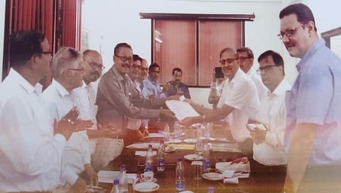 MP Pradan Baruah laid Foundation stone of urinal at Doomdooma Press Club