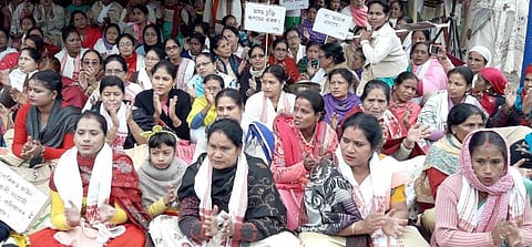 Kalaigaon women organizations stage dharna against CAA