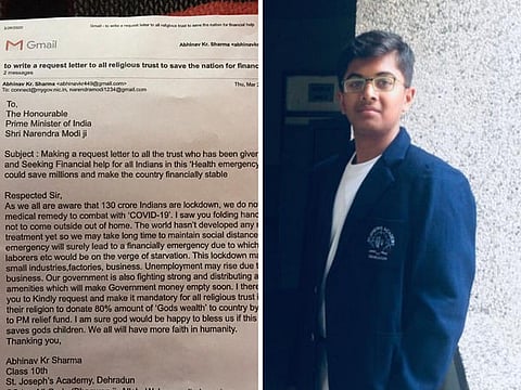 Student sends letter to PM, urging religious trusts donation to fight COVID-19