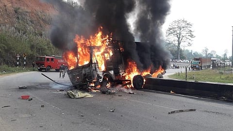 Coal-laden truck catches fire at Nepali Basti near Jorabat