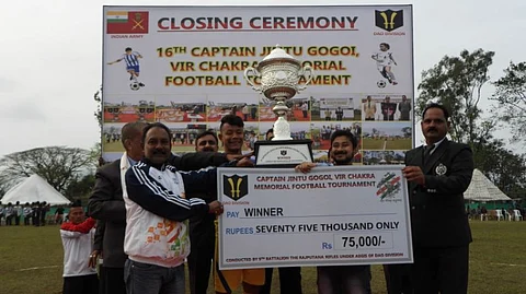 Football team of Kamargaon College lifts 16th Captain Jintu Gogoi Memorial Trophy