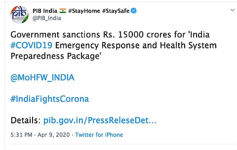 Govt. sanctions Rs 15,000 cr package to bolster India's coronavirus fight