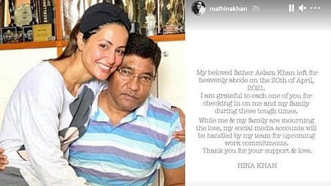 Hina khan first social media post after her father demise