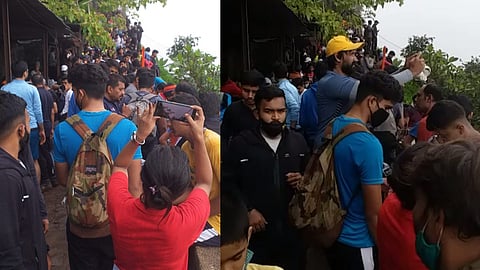 सिंहगडावर पुणेकरांची तुफान गर्दी; कोरोना नियम पायदळी