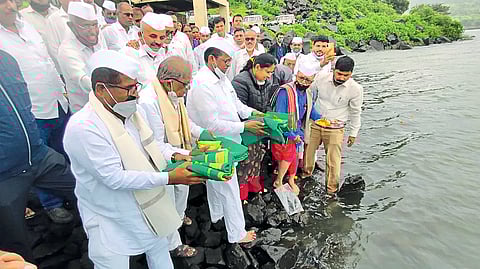 Jal Pujan of Bhavli Dam by Narhari Zirwal