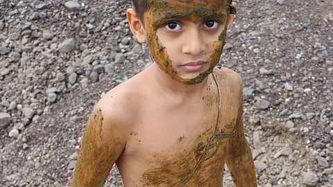 Panchgavya bath by children and give Health promotion