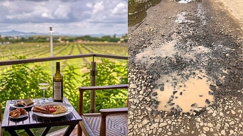 potholes on the famous winery street from govardhan to gangavarhe in nashik
