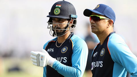 Indian team Head Coach Rahul Dravid and India's Shreyas Iyer