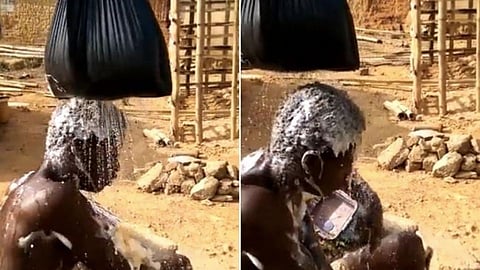 viral video boy take bath