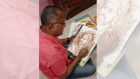 painter has drawn a picture of Chhatrapati Shivaji Maharaj using his own blood in nashik