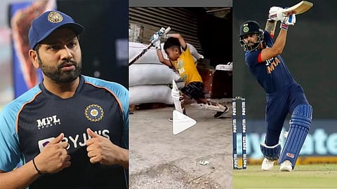 Cricket Viral Video a Small boy playing pull shots like Rohit Sharma his drive like Virat Kohli