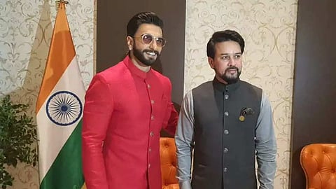 Ranveer Singh with Union Minister Anurag Thakur at Dubai Expio