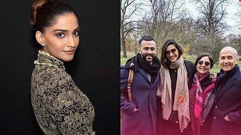 Sonam Kapoor with Husband Anand Ahuja,maother in law and father in law Harish Ahuja.