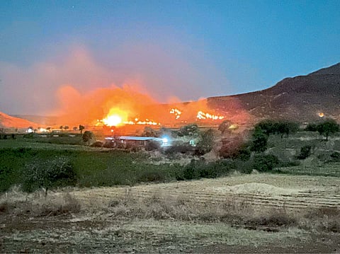 गिरणारे : मायना डोंगरावर भडकलेला वणवा.