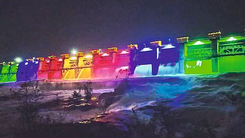 Palakhed dam illuminated by electric lighting Nashik News