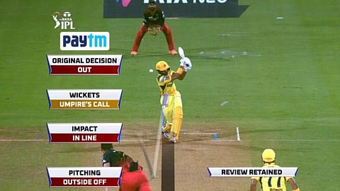 Ruturaj Gaikwad struggling lbw against Josh Hazlewood