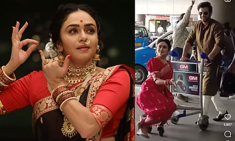 amruta khanvilkar dancing at  mumbai airport
