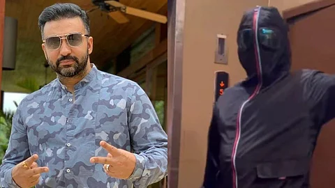 raj kundra face covered jacket