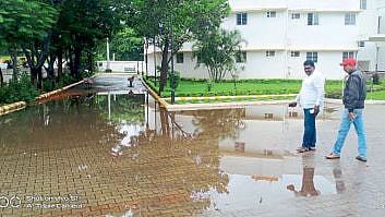 Rain water in entrance Belgaum Municipal Corporation