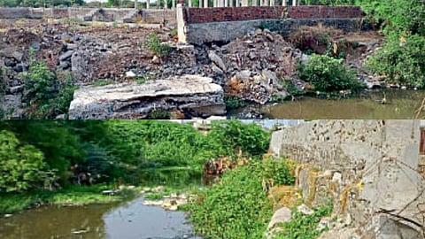 Beed Bindusara river basin Construction collapsed danger of flood