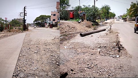 Pune Manjari Budruk road work delay with dangerous