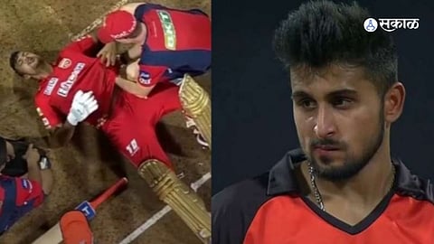 Umran Malik delivery hits Mayank Agarwal