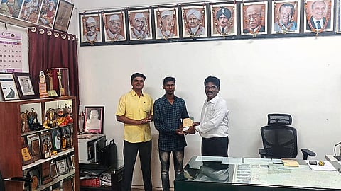 Felicitation of Kunal Shinde by principal