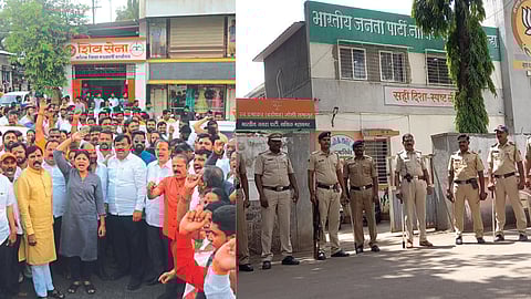 Shiv Sena protest & police outside BJP office
