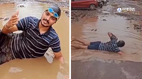 My KDMC my pride youth protested administration by swimming in pit water