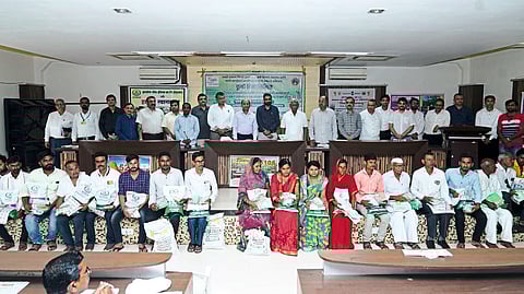 Distinguished guests present at the launch of Agricultural Tools Bank at a function organized by Bharari Foundation.