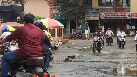 Drainage water on the road in Ambegaon