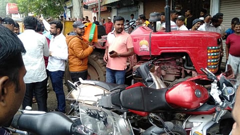 Thrilling tractors on road at upper last bus stand