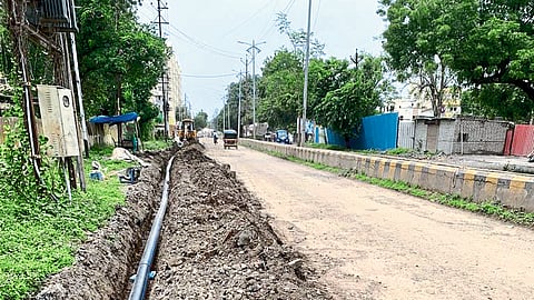 Excavation done under Amrit Yojana on Milk Federation Road.