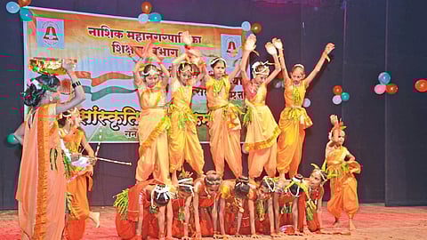 Students participating in a cultural program on the occasion of Independence Day.