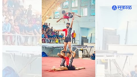 Gymnastics gold medal winners Sonali Borade and Ritesh Borade from Janori in Igatpuri taluk performing gymnastics at the international sports arena.