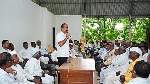 MLA Kunal Patil speaking at a meeting on Monday in preparation for the Azadi Gaurav Padayatra to be taken out by the Congress.