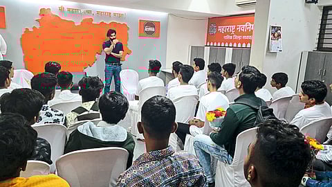 MNS Student Sena President Amit Thackeray while interacting with students