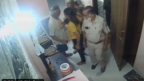 woman cop thrashes father in law delhi police cop catched in cctv cam registured case against sub inspector