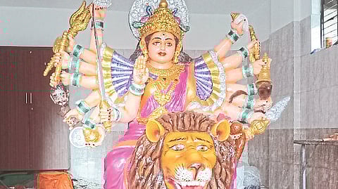 Attractive goddess idol in Durga Devi temple at Chawatta on the occasion of Navratri festival.