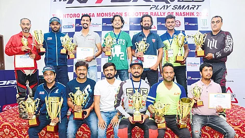 Winners in various categories of the TVS Ntork NASA Monsoon Scooter Rally were felicitated with the contestants present.