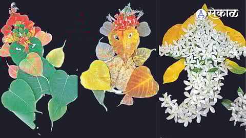 Ganesha Painting made by flowers & leaves