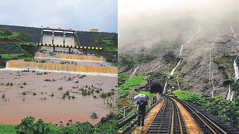 Waterfalls in the ghat between Kasara and Igatpuri on the Central Railway & Dam overflow