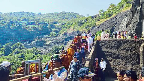 Ajanta Caves Tourists flock to see the caves in the area