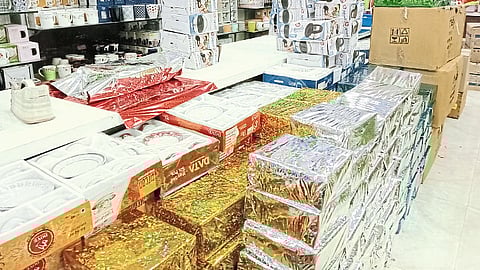 Shop decorated with Diwali gifts.