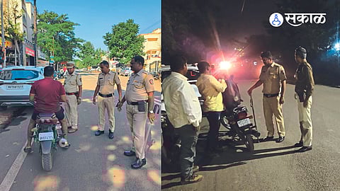 Ambad police interrogating motorists by setting up a blockade against gold chain thieves in the colony roads of CIDCO.