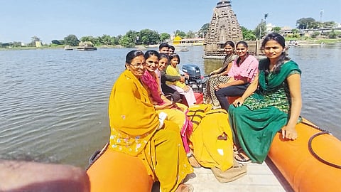Disaster Management Committee while taking womens by boat to visit ancient temples on the occasion of Bhaubij