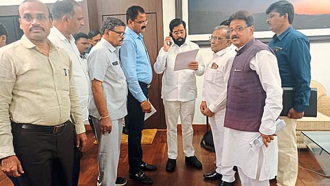 CM Eknath Shinde in varsha banglow visitor MLA Kishore Patil, Dr. Shantaram Sonawane, Bandudada Kale etc.