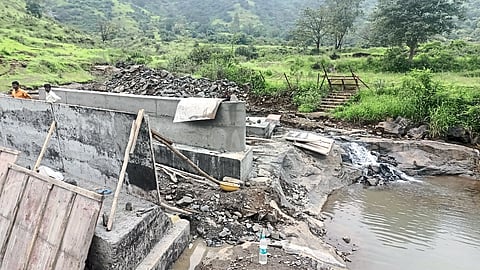 Construction is currently underway for a bridge across the river