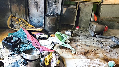 Material consumed in fire caused by gas flare in Anganwadi Center No. 2 near water tank.