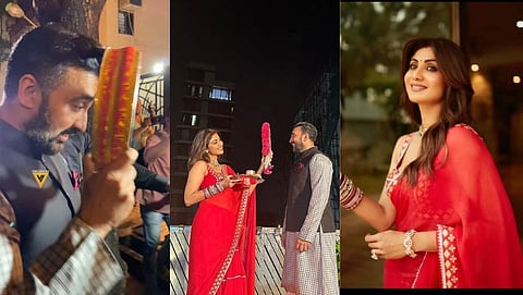 Raj Kundra Covered his face to avoid media on karva chauth with shilpa shetty sieve at anil kapoor's house.